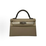 HERMES Mini Kelly II 19 Silver buckle Kelly Bag single-shoulder crossbody handbag 19 Women\'s windbreaker Grey, cream white and elephant grey